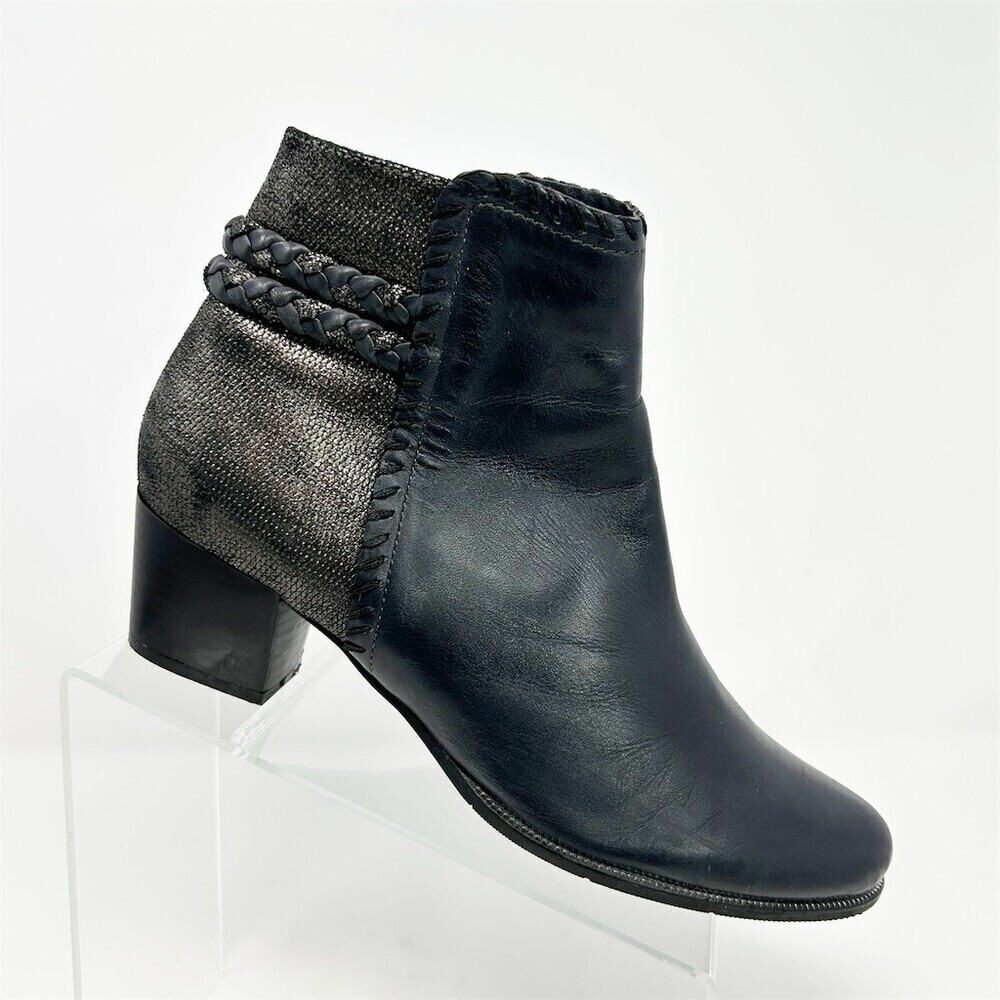 Regarde Le Ciel Womens Ankle Booties Navy Blue Almond Toe Block Heel Size 42
